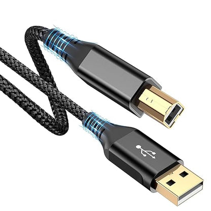 sweguard Printer Cable 10ft, USB-A to USB-B Cable, High Speed Nylon Braided Scanner Printer Cord for HP Canon Dell Epson Brother Lexmark Xerox Samsung Piano DAC & More-Black