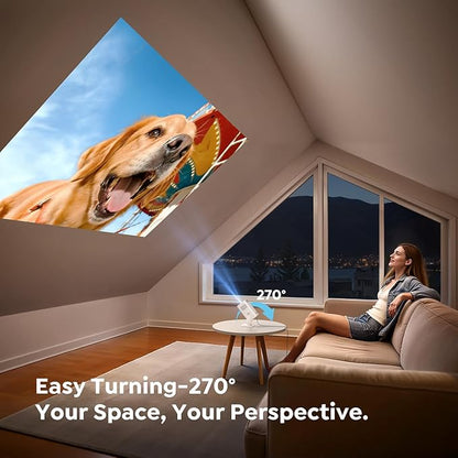 Mini Projector with WiFi6 and Two-Way Bluetooth5.4, 4K Smart 1080P Portable Outdoor Movie Proyector with Android 13 & Built-in Apps, Auto Keystone & 270° Rotation,Compatible with Phone/HDMI/TV Stick