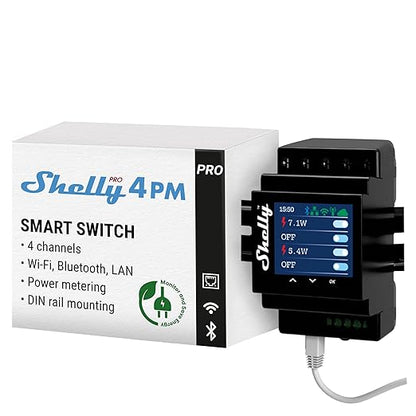 Shelly Pro 4PM | Wi-Fi & LAN, 4-Channel Smart Relay with Power Metering | Home Automation | Compatible with Alexa & Google Home | iOS Android App| Remote Appliances Control and Monitoring