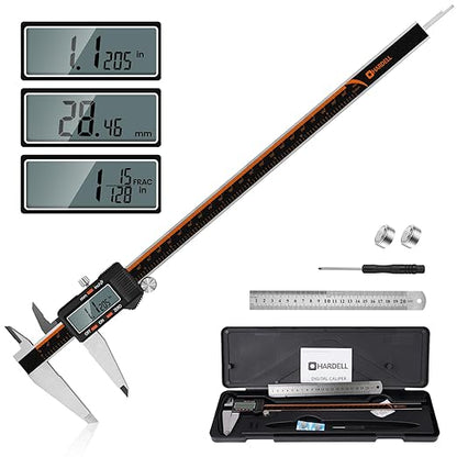 HARDELL Digital Caliper 12 Inch, Stainless Steel Caliper Measuring Tool with Large LCD Screen, Auto-Off Feature, Inch/Millimeter, Electronic Vernier Caliper for DIY, Jewelry, Parts, 3D Printing