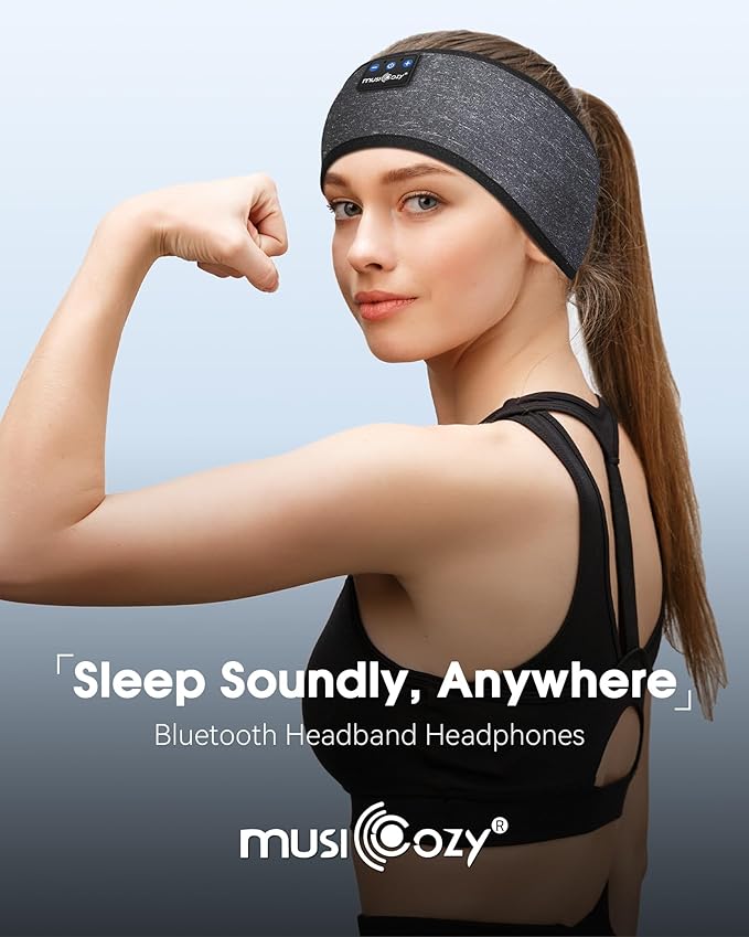 MUSICOZY Sleep Headphones Bluetooth 5.4 Headband Headphones, Wireless Earphones Music Sleep Earbuds for Side Sleepers Sleeping Eye Mask for Women Men Workout Running Cool Unique Gifts, Black