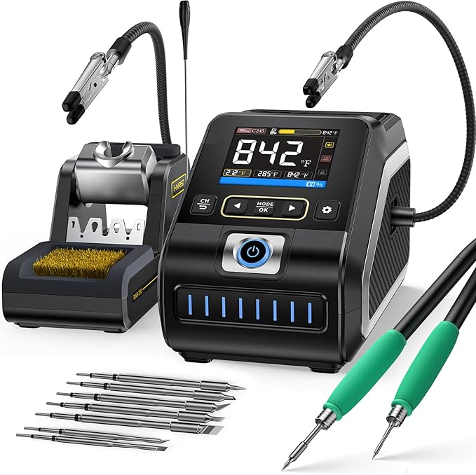 FNIRSI DWS-200 200W Precision Digital Soldering Station Kit, with 3 F210 & 6 F245 Soldering Iron Tips and 2 Helping Hands, Temp Value & Curve Mode, 3 Temperature Storage, Full-Color Display