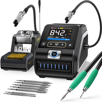 FNIRSI DWS-200 200W Precision Digital Soldering Station Kit, with 3 F210 & 6 F245 Soldering Iron Tips and 2 Helping Hands, Temp Value & Curve Mode, 3 Temperature Storage, Full-Color Display