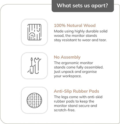 Anji Mountain Wooden Monitor Stand - Elegant Monitor Riser, Perfect Monitor Stand for Desk Organization, Durable Wood Construction monitor stands, Enhances Ergonomics and Workspace Efficiency,Biscotti