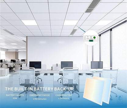 2X2 LED Flat Panel Light Emergency Battery Backup, 40W-3000K/4000K/5000K, 0-10V Dimmable, 4390 Lumens, LED Drop Ceiling Light, 100-277V, DLC and UL Listed, Ultra Thin Back-Lit (4 Pack)