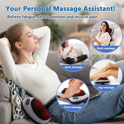 Massage Pillow, Neck and Back Massager with Heat, Shiatsu Massage Pillow for for Back, Shoulder, Leg, Foot, Gift for Men Women Mom Dad, Stress Relax at Home Office and Car