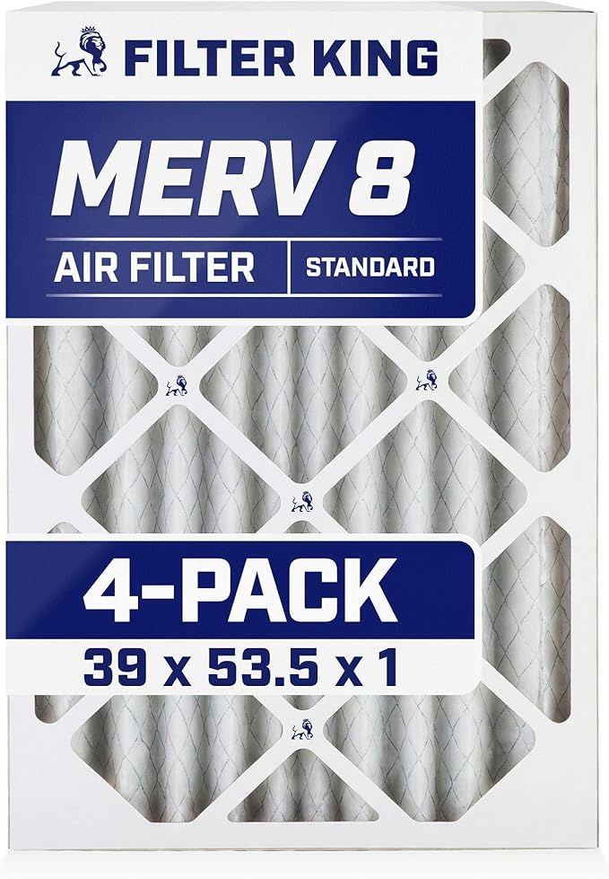 Filter King 39x53.5x1 Air Filter | 4-PACK | MERV 8 HVAC Pleated A/C Furnace Filters | MADE IN USA | Actual Size: 39 x 53.5 x .75"