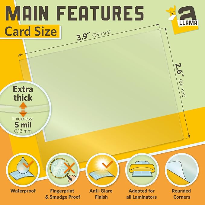 Thermal Laminating Pouches, Matte Finish, 2.6 x 3.9 Inches, 5 Mil Thick, 50 Pack, Suited for Business Card Size Laminating Sheets 2 x 3.5