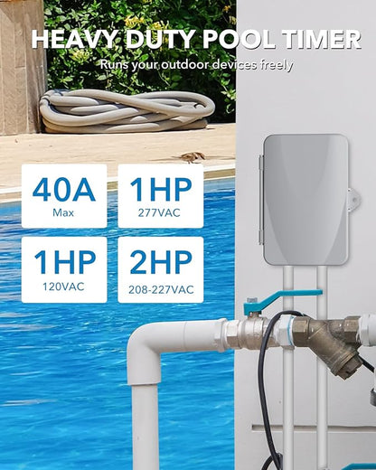 BN-LINK Pool Pump Timer, Outdoor Mechanical Timer Box, Heavy Duty 24 Hour Programmable, 2HP 40A Max, 120, 240, 277 VAC, for Pool Pump, Water Heater, Fans, SPA, ETL Listed