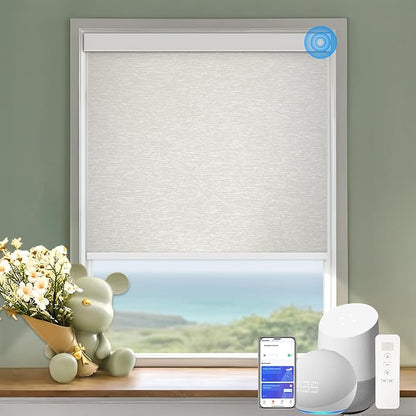 COOLWINDS Motorized Blinds with Remote Cordless Automatic Motorized Shades Custom Blinds for Indoor Windows Smart Curtains with Alexa Google Home(Blackout Jacquard Beige,W22 x H72in)