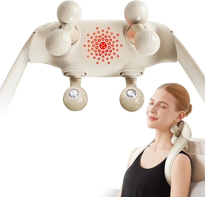SKG Neck Massager for Pain Relief Deep Tissue Shiatsu Neck and Shoulder Cordless Neck Massager with Heat Gifts for Men and Women Dad Mom Grandpa H7 Ultra Beige
