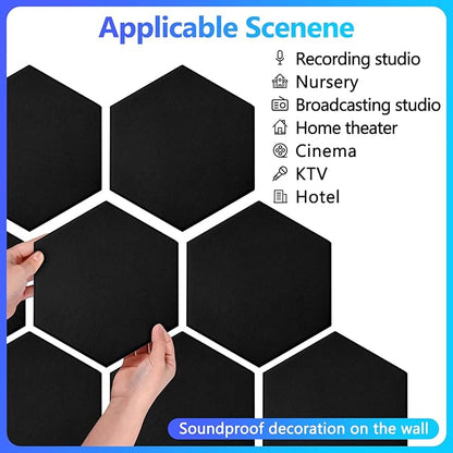18 Pack Acoustic Panels-12"X10"X 0.4" Self-Adhesive Soundproof Wall Panels High-Density Sound Absorbing Panel Acoustic Treatment Panel Used in Home & Offices （Black Hexagon）