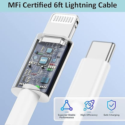 iPhone Fast Charger, iPhone Charger Fast Charging 2Pack PD 6FT Type C Quick USB C to Lightning Cable Cord Fast Charger iPhoneUSB C Wall Block Plug for iPhone14 13 12 11 Pro Max XR XS X, iPad, AirPods