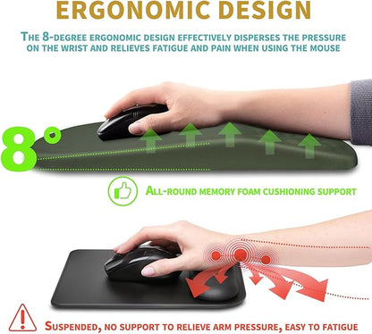 Hokafenle Ergonomic Mouse Pad Wrist Support with Massage Design, Wrist Rest Pain Relief Mousepad with Memory Foam&Non-Slip PU Base, Mouse Pads for Wireless Mouse & Desk (12x8 inch,Olive Green)