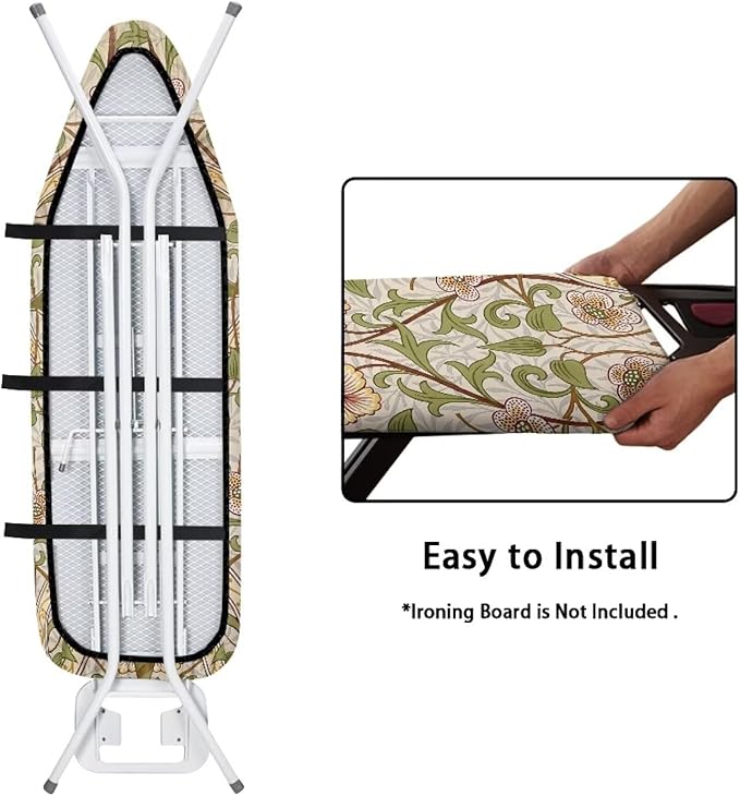 ZCFYGDX William Morris Art Ironing Board Covers,Stain Resistant & Anti-Scorch Elastic Edges Nylon Buckle Straps Hook & Loop Fastener Strap,Easy Install of Protective Decorative Cover 14x45 Inch