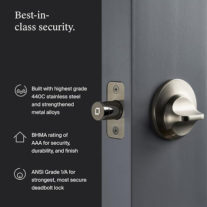 Level Lock (Matter) Smart Lock - World's Smallest, Most Beautifully Designed Matter-Over-Thread Deadbolt - Level App for iOS & Android | Works with Apple Home (Satin Nickel)