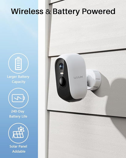 WUUK Add-on Outdoor Camera, Requires Base Station, Home Security Cameras Wireless Outdoor, 2K HD, No Monthly Fee, Compatible with Alexa & Google, Color Night Vision