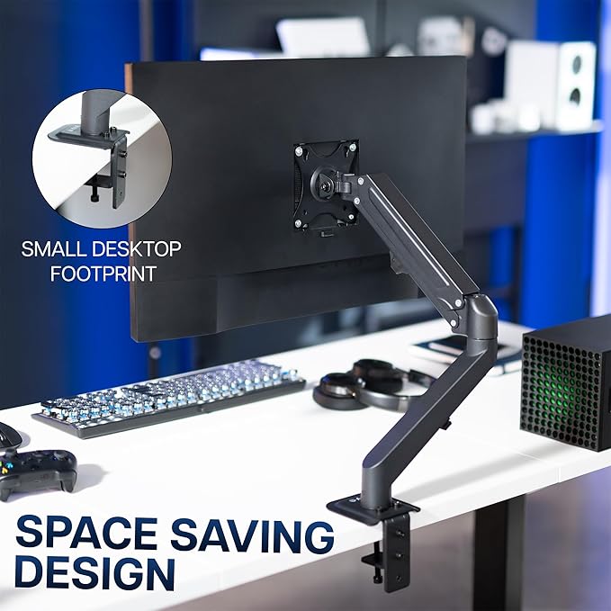 VIVO Heavy Duty Single Monitor Tension Arm for up to 27 inch Screens, Holds 14.3 lbs, Premium Desk Mount Stand, Black, STAND-V101O
