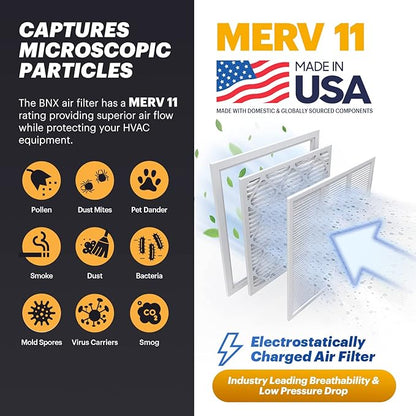 BNX TruFilter 14x25x1 Air Filter MERV 11 (6-Pack) - MADE IN USA - Allergen Defense Electrostatic Pleated Air Conditioner HVAC AC Furnace Filters for Allergies, Dust, Pet, Smoke, Allergy MPR 1200 FPR 7