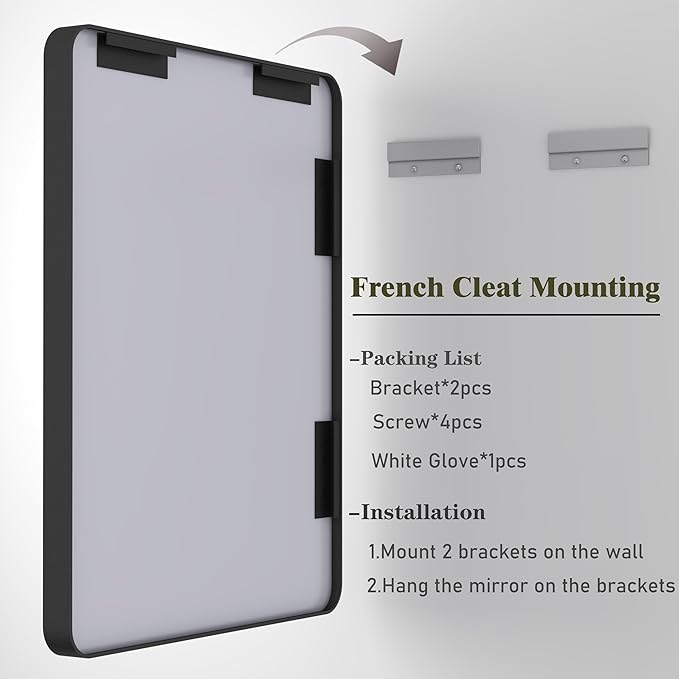 24x32 Black Bathroom Mirror, Black Matte Metal Framed Vanity Mirror, Rounded Rectangle Mirror, Anti-Rust, Shatterproof (Horizontal/Vertical)