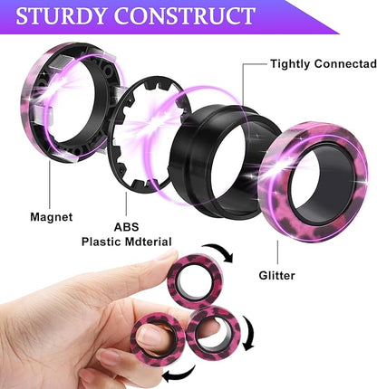 Cevioce 9Pcs Magnetic Rings Fidget Toy Set, ADHD Anxiety Magnetic Fidget Toys Adults Fidget Spinner Rings for Relief, Valentines Day Gifts Gifts for 8+ Year Old Teen Boy Girl Easter Basket Stuffers C