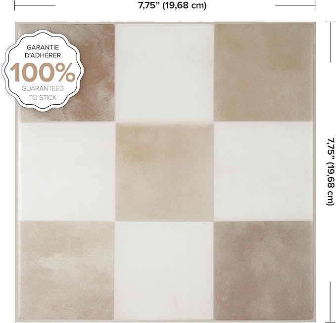 SMART TILES Peel and Stick Backsplash - 5 Sheets of 7,75" x 7,75" - 3D Adhesive Peel and Stick Tile Backsplash for Kitchen, Bathroom, Wall Tile, Checkered