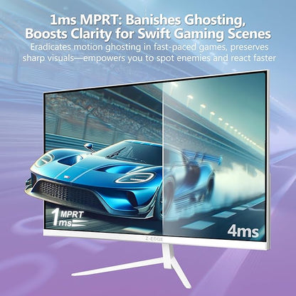 Z-Edge 24 inch 240Hz 165Hz Gaming Monitor, FHD 1080p, MPRT 1ms, IPS Monitor Gaming, 350nits, 16.7M Colors, 99% sRGB, UG24PJ Frameless Bezel, DP x1, HDMI x1(White)