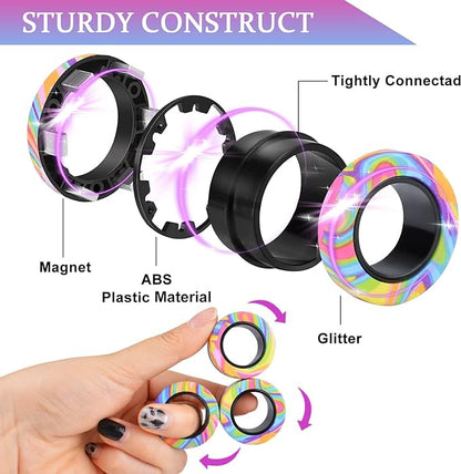 Cevioce 9Pcs Magnetic Rings Fidget Toy Set, ADHD Anxiety Magnetic Fidget Toys Adults Fidget Spinner Rings for Relief, Valentines Day Gifts for Him 8+ Year Old Teen Boy Adults Easter Basket Stuffers