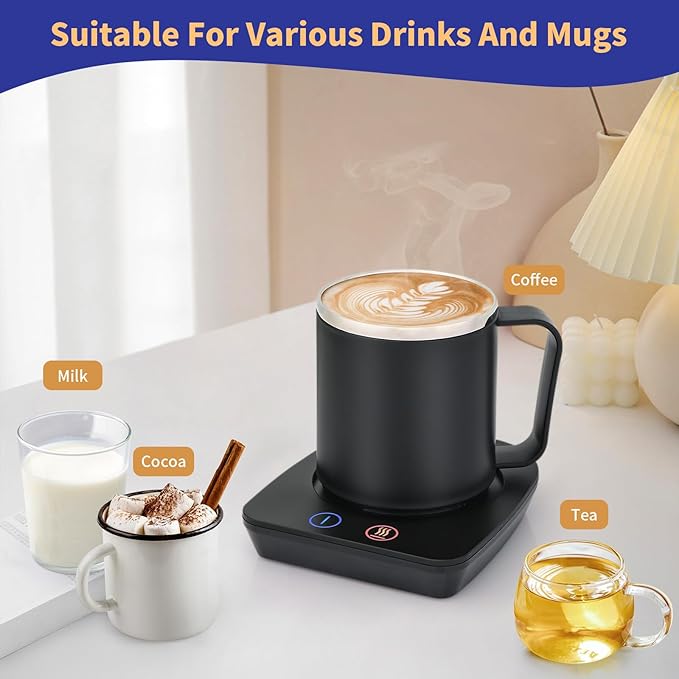 VOBAGA Coffee Mug Warmer with 15oz Mug Set, Electric Coffee Cup Warmer with Three Temperature Settings for Home Office Desk, Smart Coffee Warmer with Auto Shut Off for Cocoa Tea Candles Coffee Gift