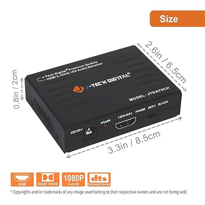 J-Tech Digital Premium Quality 1080P HDMI To HDMI + Audio (SPDIF + RCA Stereo) Audio Extractor Converter (JTDAT5CH)