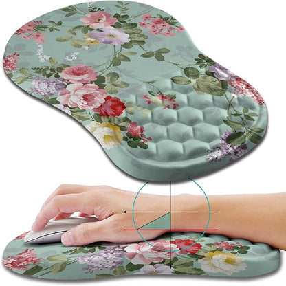 Hokafenle Ergonomic Mouse Pad Wrist Support, Wrist Rest Mousepad for Carpal Tunnel Pain Relief with Integrated Memory Foam Slope Massage Bulge (11.8x7.9 inch,Graceful Peony