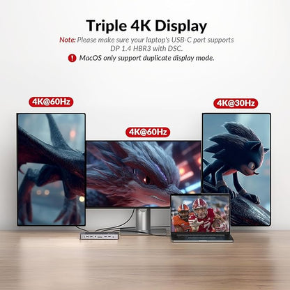 AV Access Docking Station 3 Monitors, 8K@30Hz Single Display, Triple 4K Display (2DP/1HDMI), USB-C Dock with 100W Laptop Charging, 10Gbps USB-C/A, Ethernet, Audio, SD, for MacBook/Chrome/Dell/HP