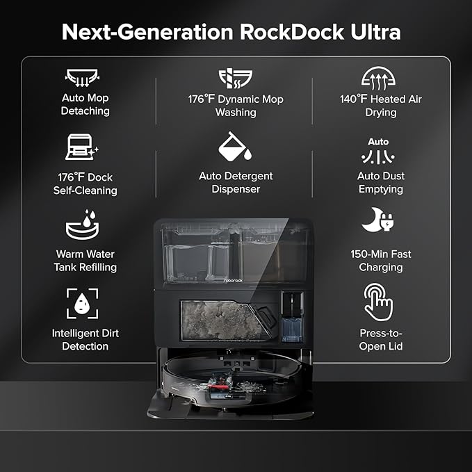 roborock Saros 10 Robot Vacuum and Mop, 22,000Pa Suction, AI Obstacle Avoidance, 3.14-inch Ultra Thin, Intelligent Dirt Detection, Zero Tangling Main Brush, Hot Water Mop & Dock Self Cleaning