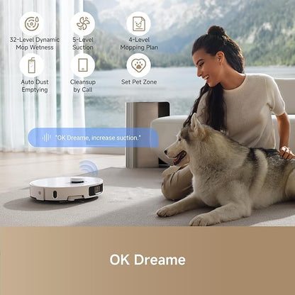 DREAME L40 Ultra Robot Vacuum Self Emptying, 11,000Pa Suction Robot Vacuum and Mop Combo with Auto Cleaning Dock, 149℉ Mop Washing, SideBrush Extendable, Solution Auto Refill, Voice Control