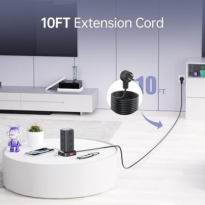 Surge Protector Power Strip Tower,10FT Extension Cord with Multiple Outlets, 12 AC 4 USB (1 USB C)，Mini Power Strip with USB Ports, Surge Protector Tower Overload Protection for Office, Desk