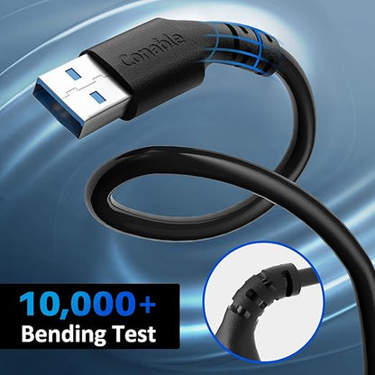 Short USB 3.0 Male to Male Cord, 2 ft Type A, 5Gbps Data Transfer for Hard Drive, Laptop, DVD Player, USB 3.0 Hub, Monitor, Camera, Set Top Box with 5 Cable Ties