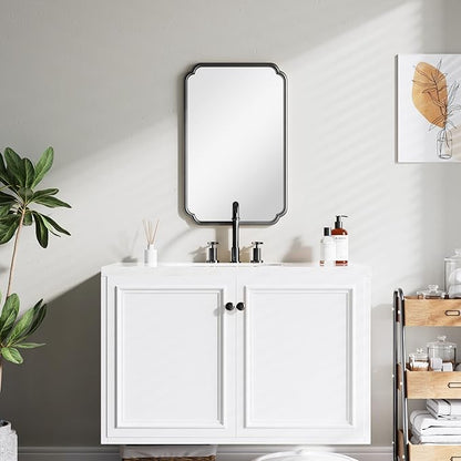 22x34 Inch Black Bathroom Mirror, Metal Framed Wall Mirror with Rounded Edges, Rustproof Horizontal Vertical Hanging for Vanity Over Sink