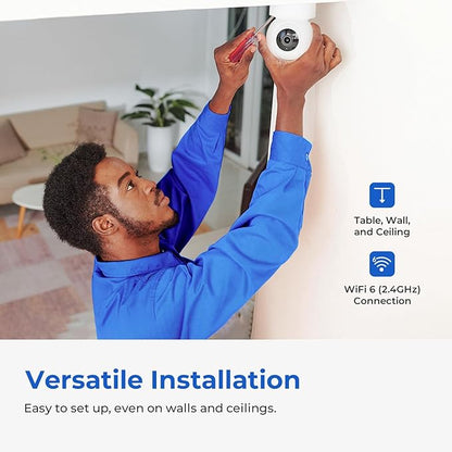 IMILAB C22 3K Security Indoor Camera - 360° View Home Camera with Color Night Vision for Baby/Pet Monitor, Plug-in 2.4Ghz WiFi 6 Inside Cam, 2-Way Audio, AI Detection, Local/Cloud Storage(White)