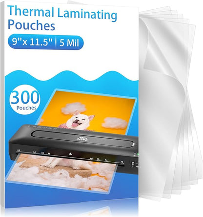 Clear Thermal Laminating Pouches – 9 x 11.5 Inch, 5 mil Thick (300 Pack) – Professional-Grade Lamination Sheets for Documents, Photos & Crafts – Fits 8.5 x 11 Letter Size Paper - [5mil 300 Packs]