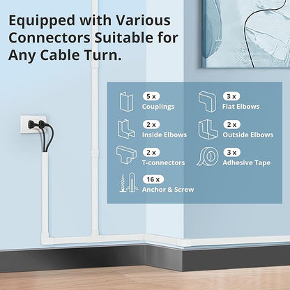 Cord Covers for Wires on Wall Extra-Long, 26.25ft TV Cord Hider Kit, Paintable Cable Management Concealer, White Cord Raceway Channel, 8 x L39in x W0.95in x H0.55in