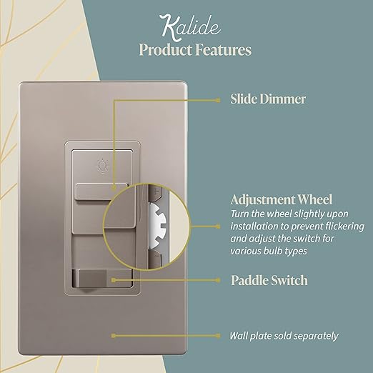 TOPGREENER Digital Dimmer Light Switch for 200W Dimmable LED/CFL Lights, Single Pole/3-Way LED Slide Dimmer Light Switch, Neutral Wire Not Required, UL Listed, TGSDS3-NK, Nickel, 1 Pack