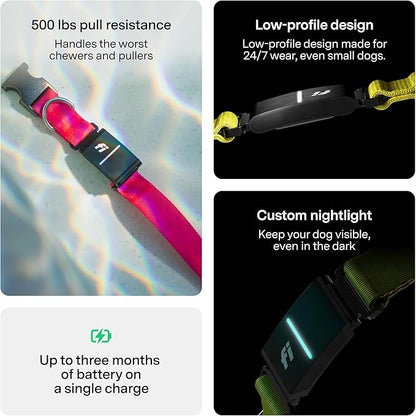 New Fi Series 3+ Smart Dog Tracker Collar [12 Month Membership Included] GPS Tracker for Dogs with Health & Behavior Monitoring, Escape Alerts, Waterproof, LED, Apple Watch Compatible (Yellow, Medium)