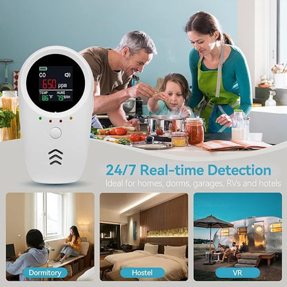 5-in-1 Carbon Monoxide Detectors,Combustible Gas Detector,Plug-in & Built-in Backup Battery,Monitoring CO,Natural Gas,Temperature and Humidity,Clear LCD Screen Sound Light Dual Alarm Detector