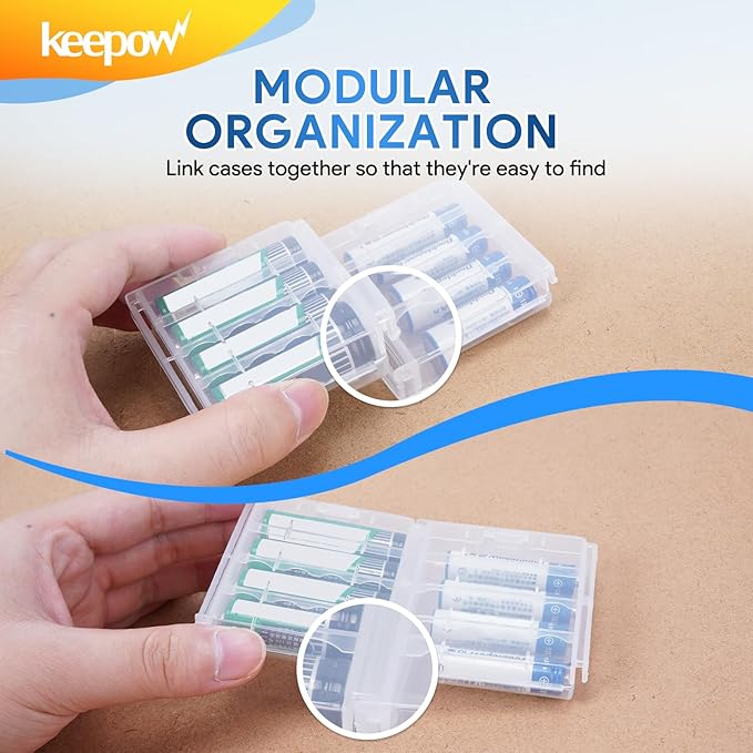 KEEPOW 12 Pcs AA/AAA Battery Storage Case Holder Box, Clear Color