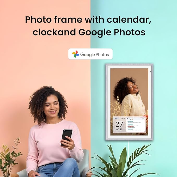 ApoloSign 21.5" Digital Calendar: Dual Mode Calendars with Google Play & Multi-calendar Sync, Electronic Planner & Chore Chart, Smart Touchscreen, Interactive Display for Family Schedules (Gray Wood, 21.5-inch)