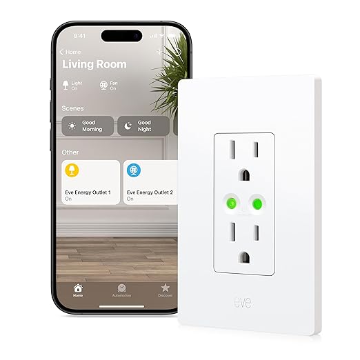 Eve Energy Outlet (Matter) – Smart Outlet & Power Meter, App & Voice Control, No Bridge, Thread, Works with Apple Home, Alexa, Google Home, SmartThings, 100% Privacy, Requires Thread Border Router