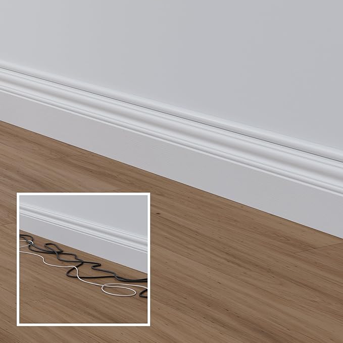 D-Line Half Round Cord Hider, Patented Cable Cover, Hide TV Wall Mount Wires, Raceway for Cords, Decorative Wire Covers, Paintable, Adhesive Cable Concealer, 8X 0.78in W x 0.39in H x 39in L,White