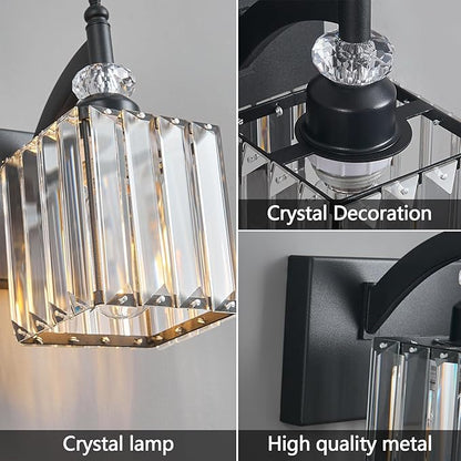 BBLLWJ Modern Bathroom Vanity Light 2-Light Black Crystal Light Fixtures Over Mirror for Bathroom Wall Sconce