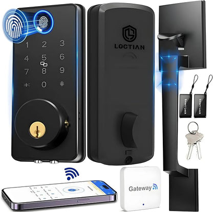 WiFi Smart Keyless Entry Door Lock Set w/Front Door Handle, 0.1s Fingerprint Biometric Unlock, APP/Passcodes/Cards Control, Auto Lock Keypad Deadbolt, Easy Install for Entry Bedroom