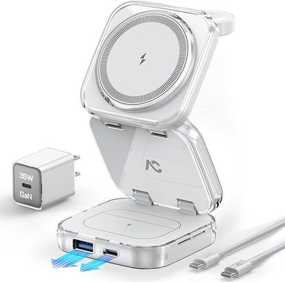 5-in-1 Wireless Charger for MagSafe, AC ISLAND Portable Travel Charging Station, 35W Max Fast Foldable Magnetic Stand, Evolved for iPhone 17-12 & Air Series, Apple Watch, AirPods (with 35W Adapter)